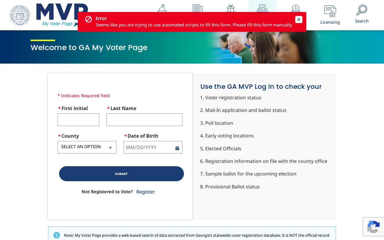 Athens people search My Voter Page fields
