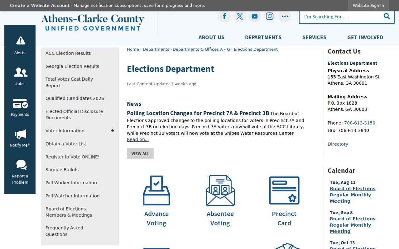 Athens voter registration Elections Department information